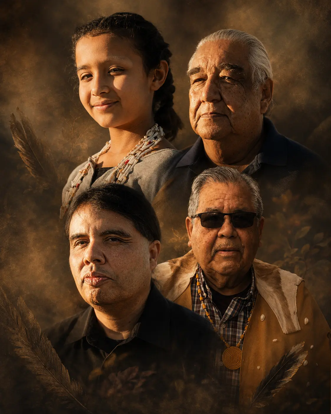 Portrait collage of Tongva tribal members